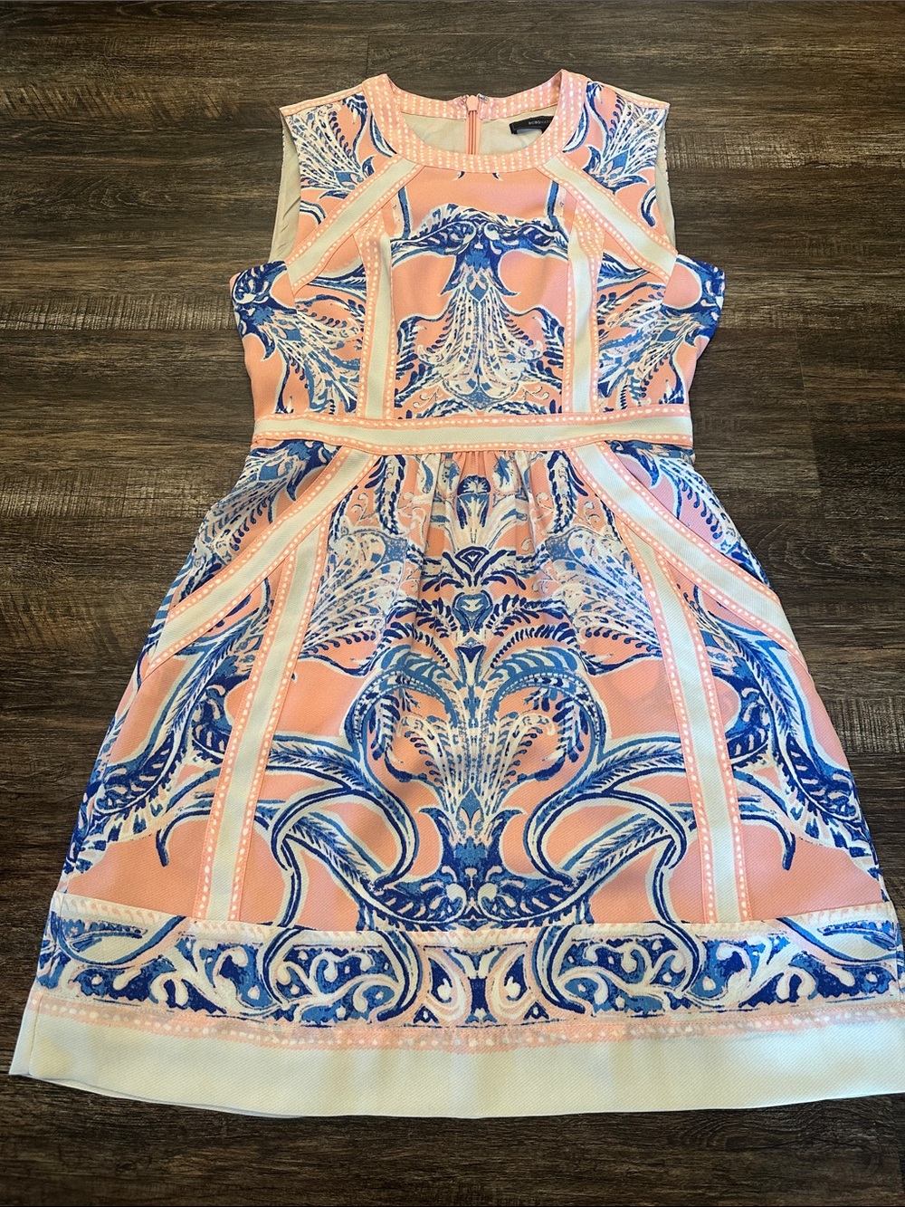 BCBGMaxAzria Pink and Blue Printed Dress with pockets